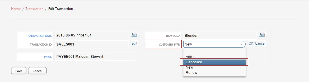 Edit Transaction Data