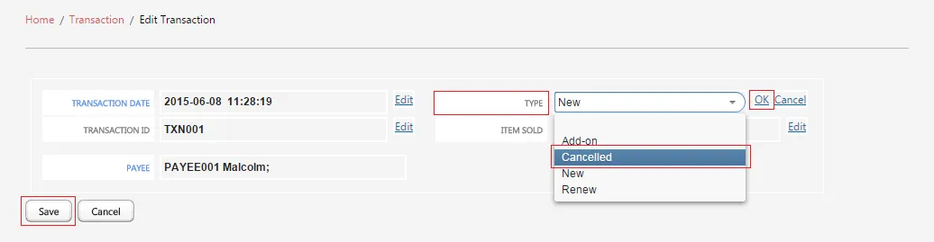 Edit Transaction and Update Values
