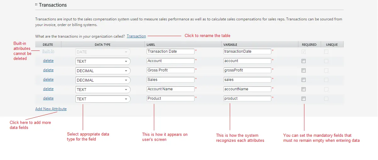 Customize Transaction Table
